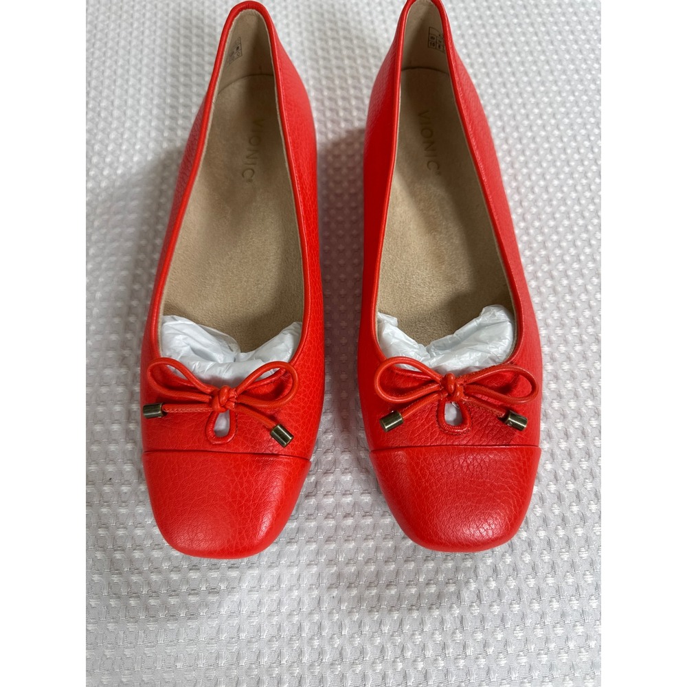 Vionic Ballet Flat Women 10 Klara Red Leather Casual GS:03-2025 NWOB